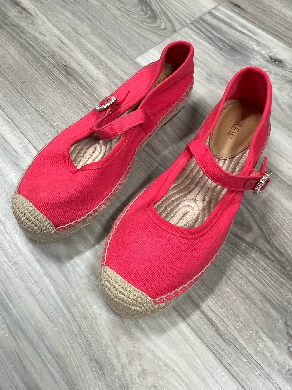 J. Crew Red Canvas Espadrille Mary Jane with Jute Trim